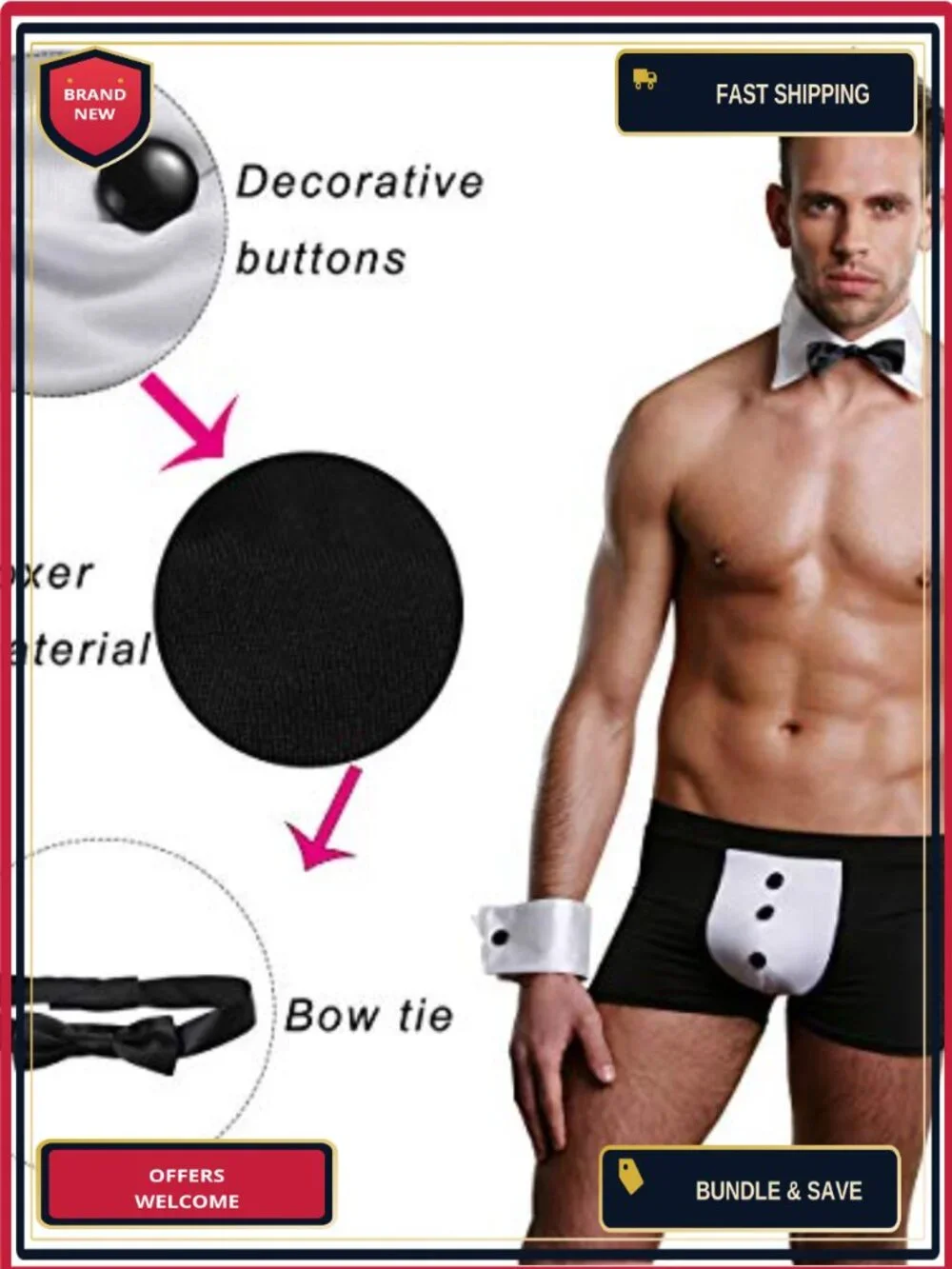 Mens Butler Tuxedo Lingerie Boxer Brief Costume Outfit